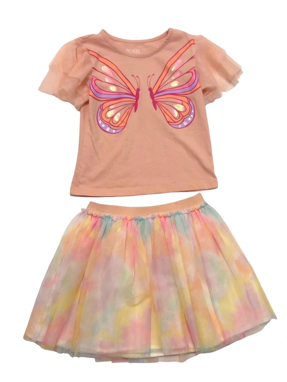 Peach Butterfly Tee and Pastel Tulle Skirt Set